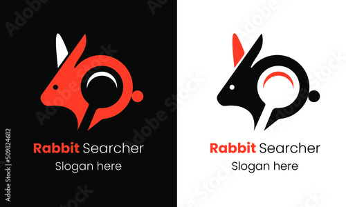 Rabbit Searcher Logo design inspiration isolated on white and black background vector