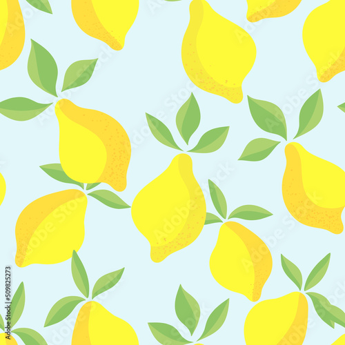 Lemon citrus pattern. Vector seamless summer illustration. Exotic fruit. Tropical wallpaper print.