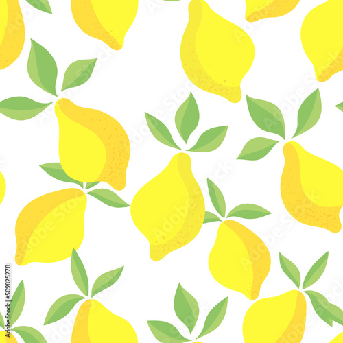 Lemon citrus pattern. Vector seamless summer illustration. Exotic fruit. Tropical wallpaper print.