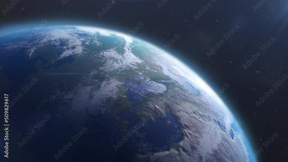 Sunrise over planet earth, cinematic view of part of the globe taken from space with the camera zoomed out. Sunlight refraction effects in space landscape background Sunrise over planet earth, cinematic view of part of the globe taken from space with the camera zoomed out. Sunlight refraction effects in space landscape background