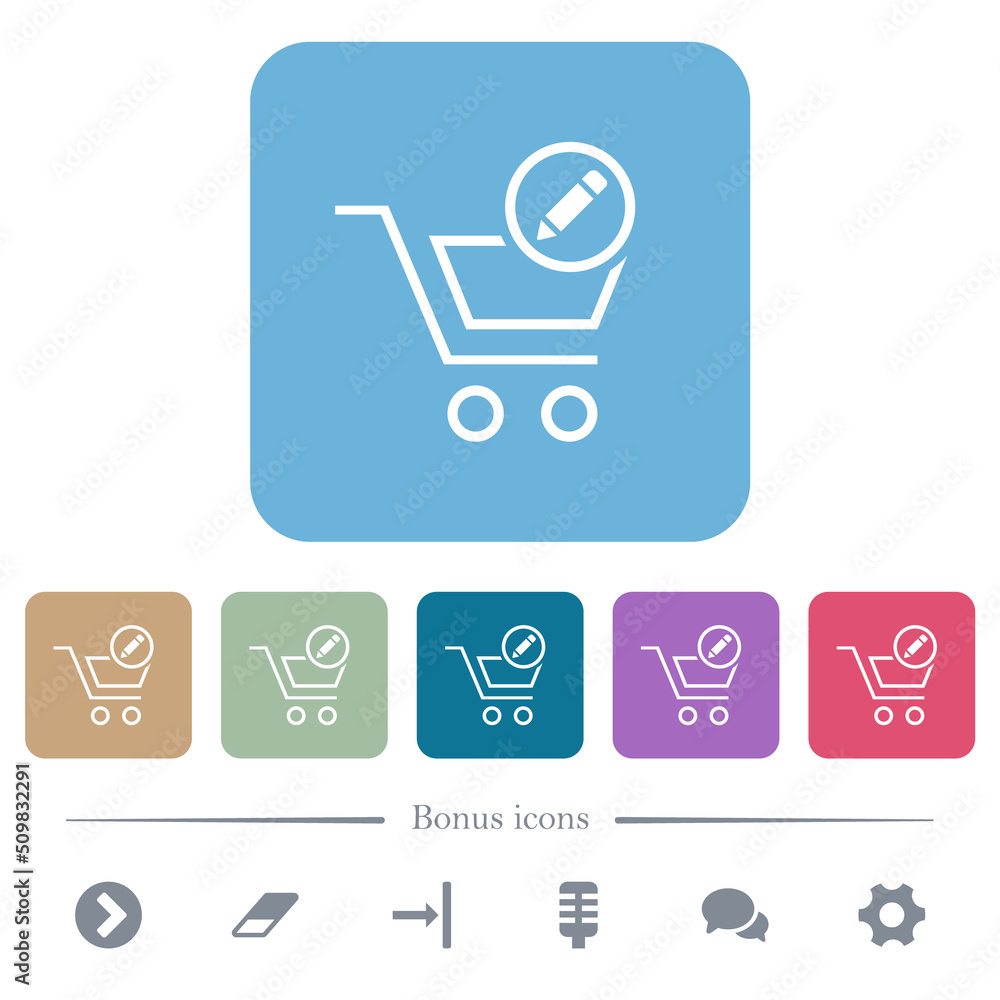 Edit cart items flat icons on color rounded square backgrounds