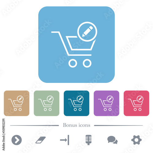 Edit cart items flat icons on color rounded square backgrounds