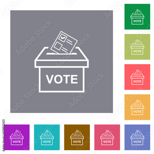 Voting paper and ballot box outline square flat icons