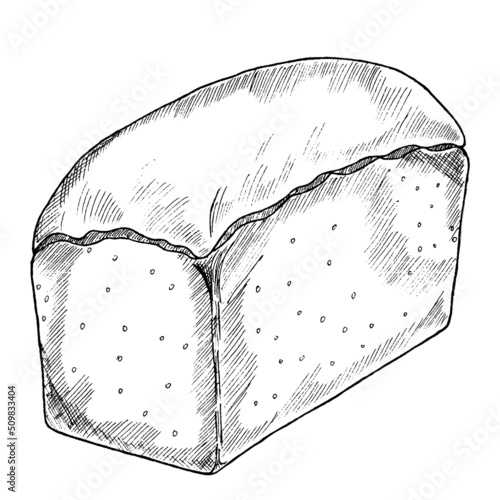 A loaf of bread. Rye country bread or wholegrain bread. Logo, icon. Vector sketch of a realistic vintage illustration line.Hand-drawn.