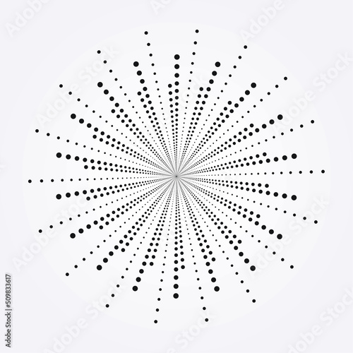Dotted circular logo. Circular concentric dots isolated on the white background. Halftone fabric design. Halftone circle dots texture. Vector design element.