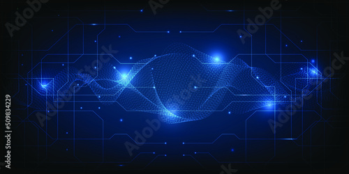 Abstract digital hi tech background with wave wireframe.Vector illustrations.
