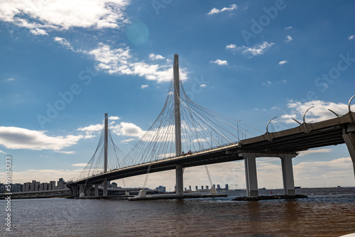 Bolshoy Obukhov Bridge in St. Petersburg. Cable-stayed bridge across the Neva River.