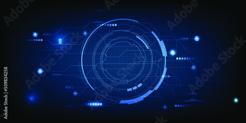 Vector illustrations of hi-tech screen or monitoring with circle HUD and digital grid line circuit for advertising and game graphic artwork.Future technology design concepts.