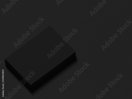 3D illustration. Black business card on black background. Concept