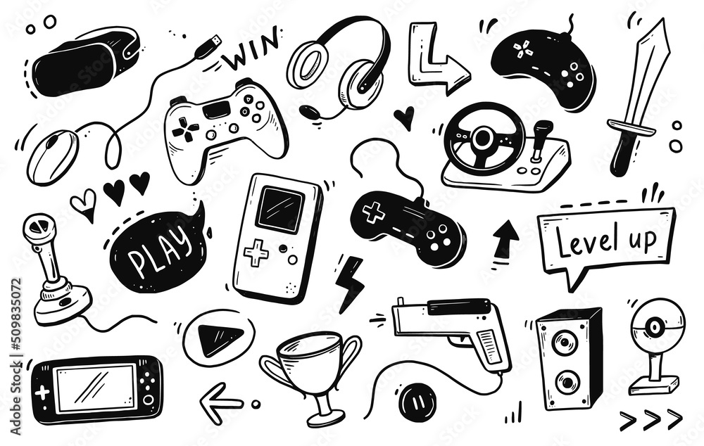 Premium Vector  Set of video game doodle illustration