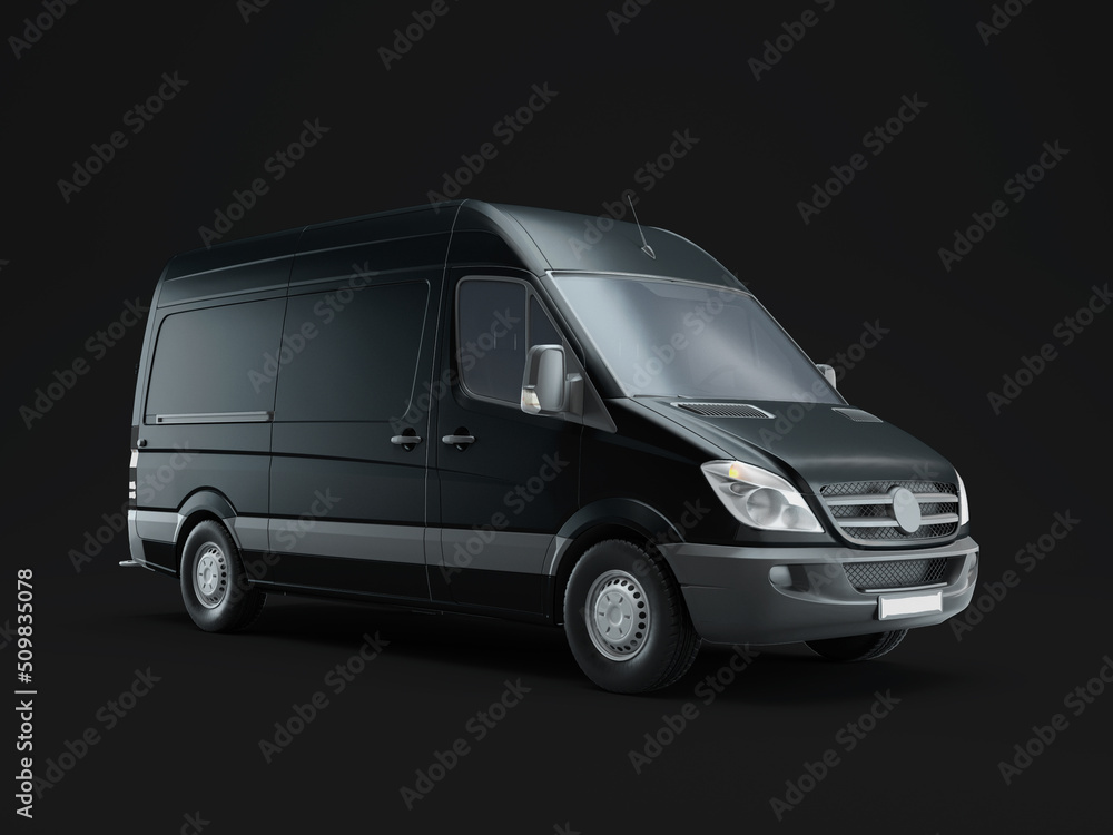 3D Illustration. Black van mockup isolated on white background 3D Illustration. Black van mockup isolated on white background