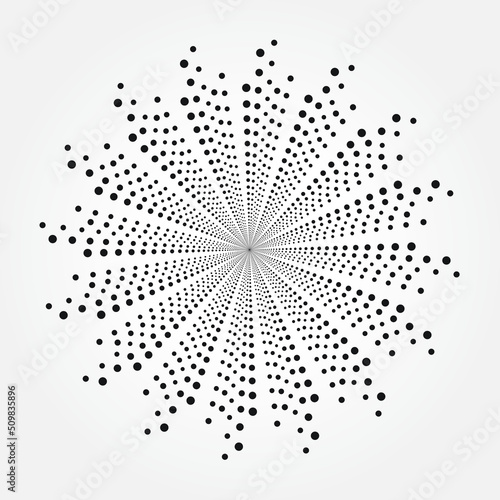 Abstract swirl halftone background. Abstract concentric circular pattern with dots. Halftone design element for multipurpose use.