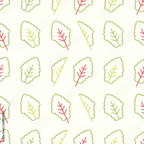 Seamless pattern of salad chard lettuce leaves