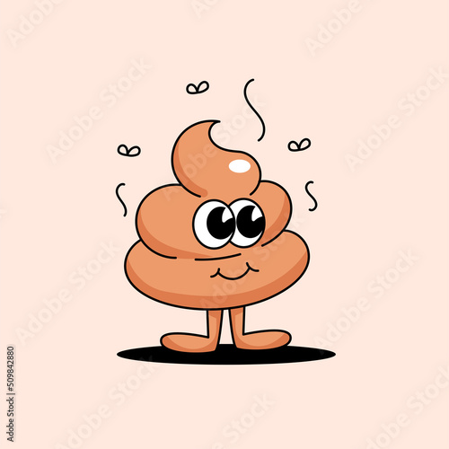 Smiling dirty cute poop standing casually character mascot design. Old school retro style vector illustration