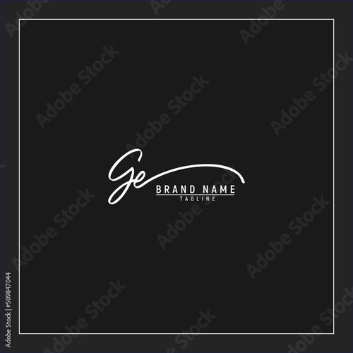 luxury initial GE logo design signature monogram handwriting vector graphic premium illustration