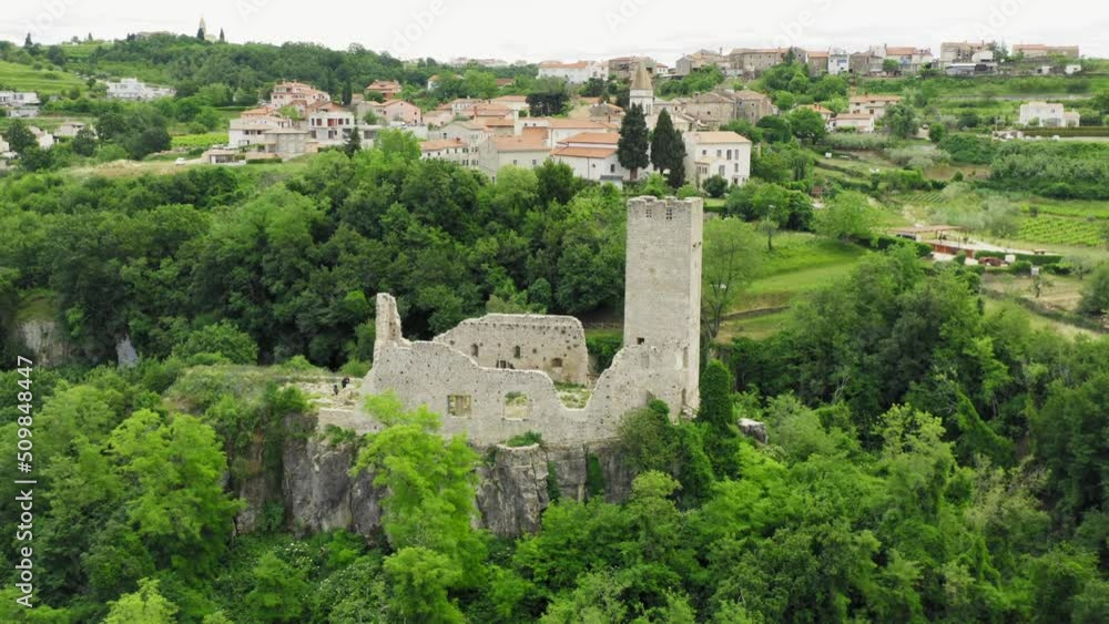 Aerial view of Momjan town and castle, Istra, Croatia Aerial view of Momjan town and castle, Istra, Croatia
