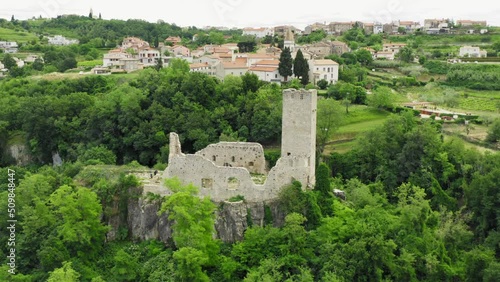 Aerial view of Momjan town and castle, Istra, Croatia photo