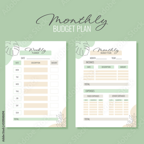Budget planner for the week and month. A planner of expenses and income