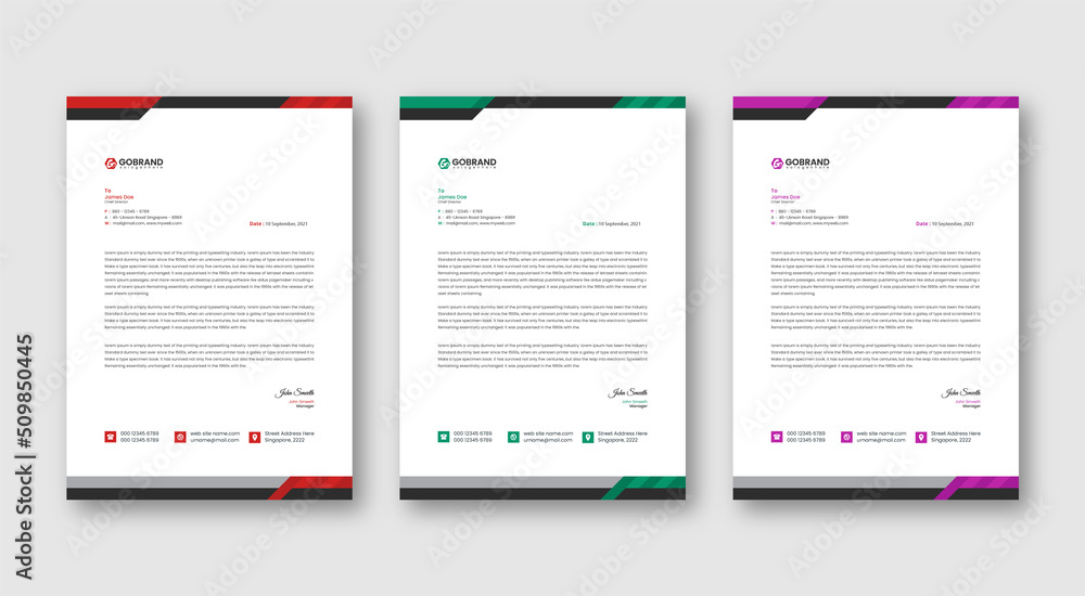 Professional letterhead template design for business project. Corporate letterhead document with company logo & icon. Official letterhead layout with abstract geometric background