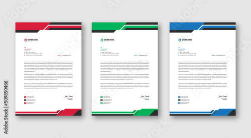 Professional letterhead template design for business project. Corporate letterhead document with company logo & icon. Official letterhead layout with abstract geometric background