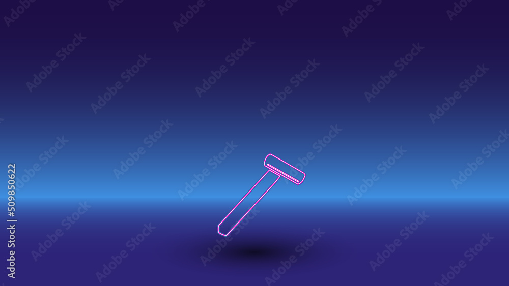Neon mens razor symbol on a gradient blue background. The isolated symbol is located in the bottom center. Gradient blue with light blue skyline Neon mens razor symbol on a gradient blue background. The isolated symbol is located in the bottom center. Gradient blue with light blue skyline