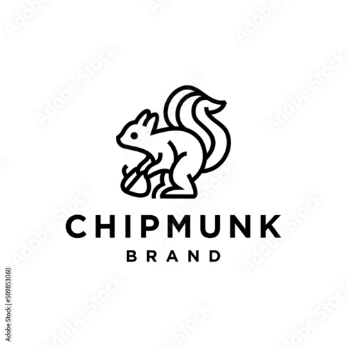 chipmunk line logo icon. chipmunk holds a accorn nut vector icon illustration in line art style. squirrel with acorn nut vector art outline style design. 