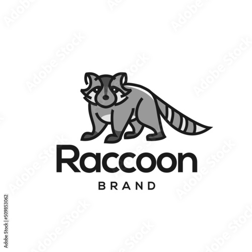 raccoon cartoon logo design. simple animal mascot design in line art style illustration. 