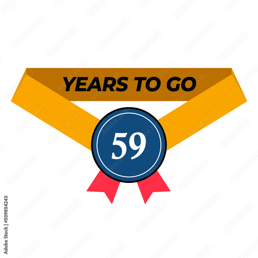 Vector illustration of Years To Go 59 on a white background with a yellow ribbon and modern font Vector illustration of Years To Go 59 on a white background with a yellow ribbon and modern font