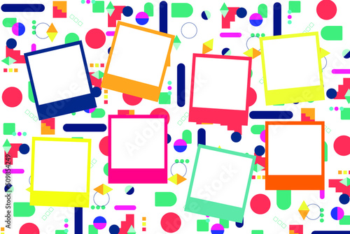 8 square colorful photo collage template, colorful abstract background, memory concept, multi colored photobook template, picture and image frame