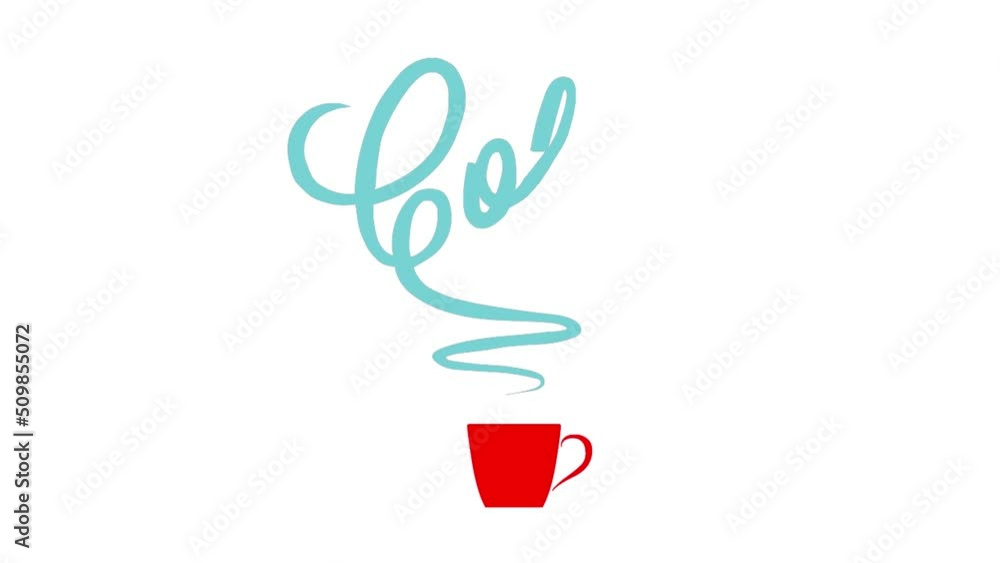 Red cup of coffee. Inscription coffee from steam. Fresh scent. Advertisement for coffee shops. One object. 2D animation. On a white and black background. Vector graphics. Isolated. Red cup of coffee. Inscription coffee from steam. Fresh scent. Advertisement for coffee shops. One object. 2D animation. On a white and black background. Vector graphics. Isolated.