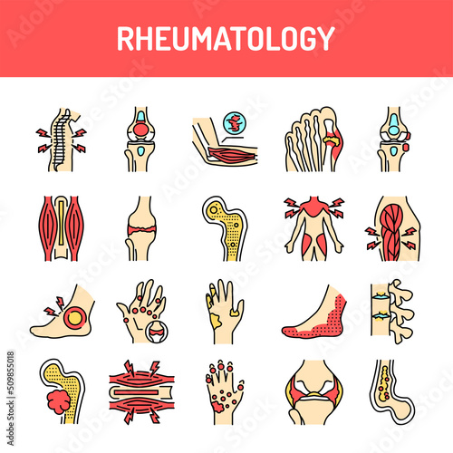 Rheumatology line icons set. Isolated vector element.