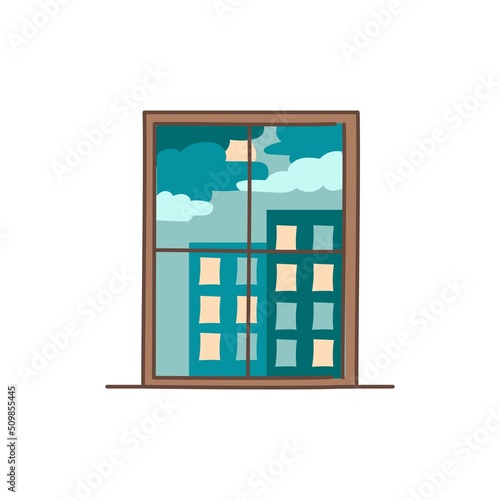 Cloudy night outside the window color line icon. Pictogram for web page