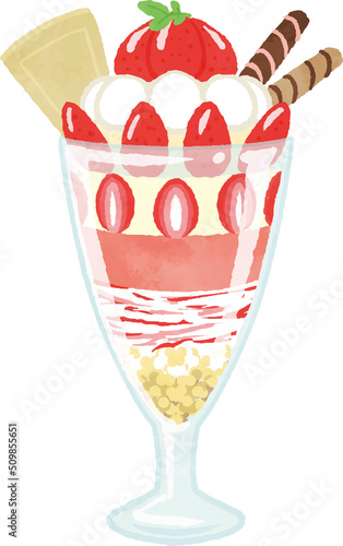 苺パフェのイラスト