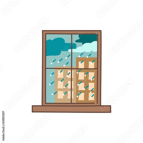 Hail and downpour outside the window color line icon. Pictogram for web page