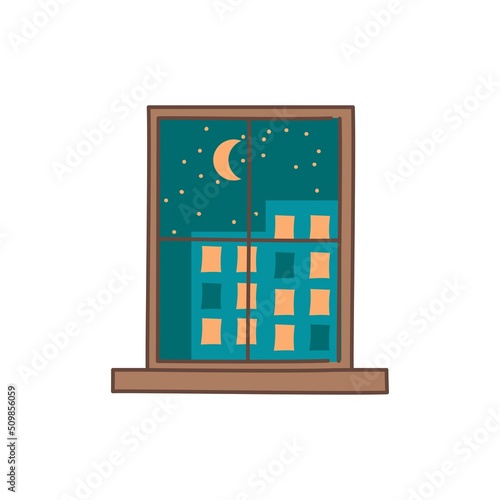 Moon night outside the window color line icon. Pictogram for web page