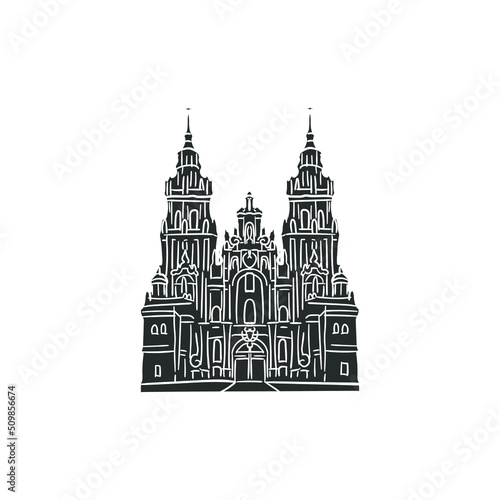 Santiago de Compostela Icon Silhouette Illustration. Cathedral Vector Graphic Pictogram Symbol Clip Art. Doodle Sketch Black Sign.