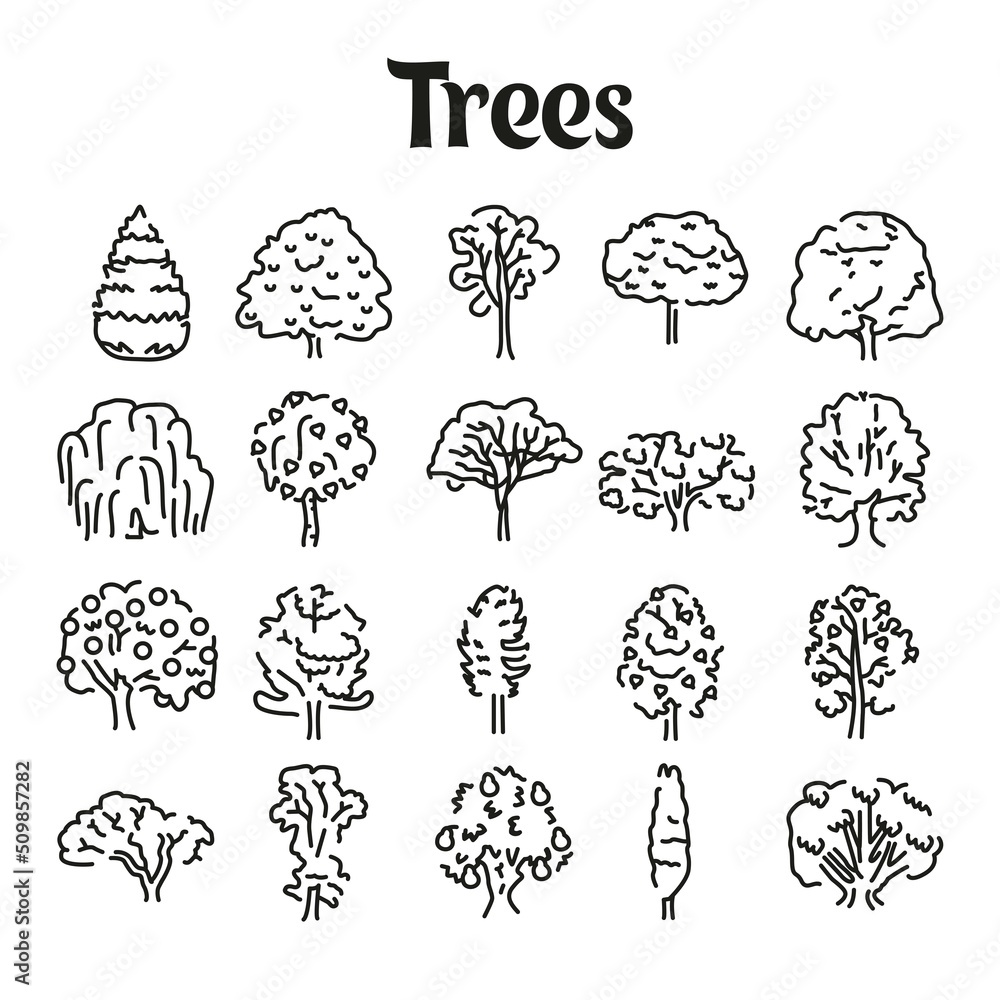 Trees line icons set. Isolated vector element. Trees line icons set. Isolated vector element.