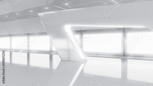Abstract Futuristic empty room. Sci-Fi hi tech Corridor With light. Future Technology concept. 3d rendering