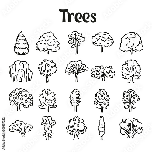 Trees line icons set. Isolated vector element.