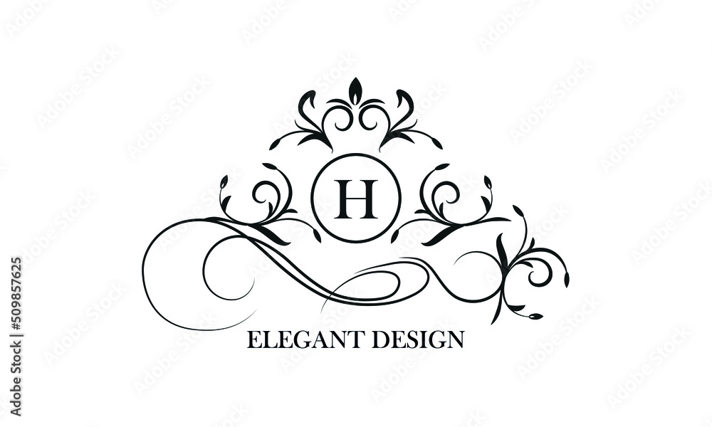 Luxurious logo in vintage style with the initials H. Exquisite vector monogram, frame, label, emblem for the design concept of a boutique, hotel, business.