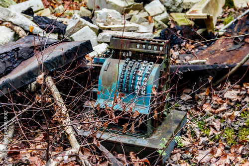 Abandoned old cash register in the ghost town Pripyat in Chernobyl Exclusion Zone, Ukraine photo
