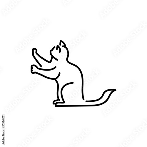 Sitting cat sharpens its claws color line icon. Pictogram for web page