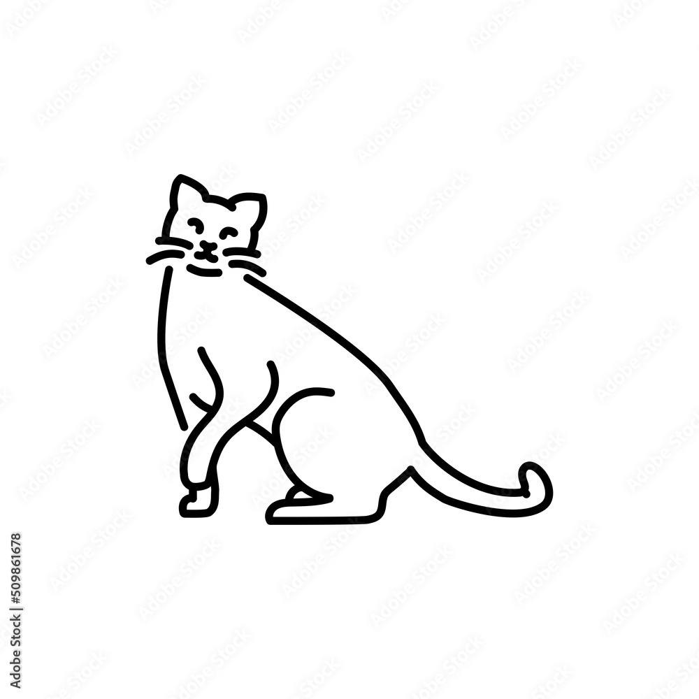Happy cat sitting color line icon. Pictogram for web page