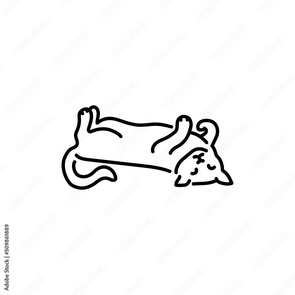 Happy sleeping cat on back color line icon. Pictogram for web page Happy sleeping cat on back color line icon. Pictogram for web page