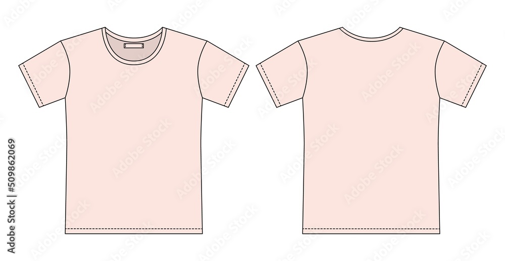 Blank t shirt outline sketch. Apparel t-shirt CAD design. Light