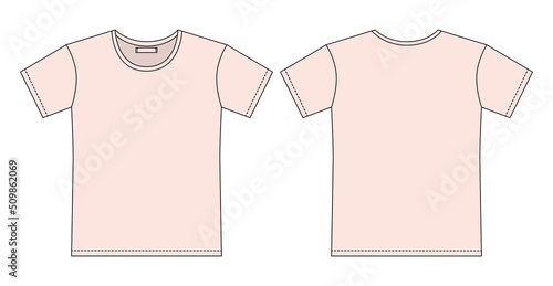Blank t shirt outline sketch. Apparel t-shirt CAD design. Light pink color.