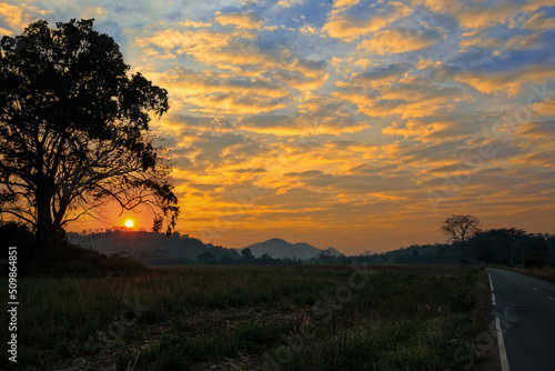 Thailand sunset scenery, country road