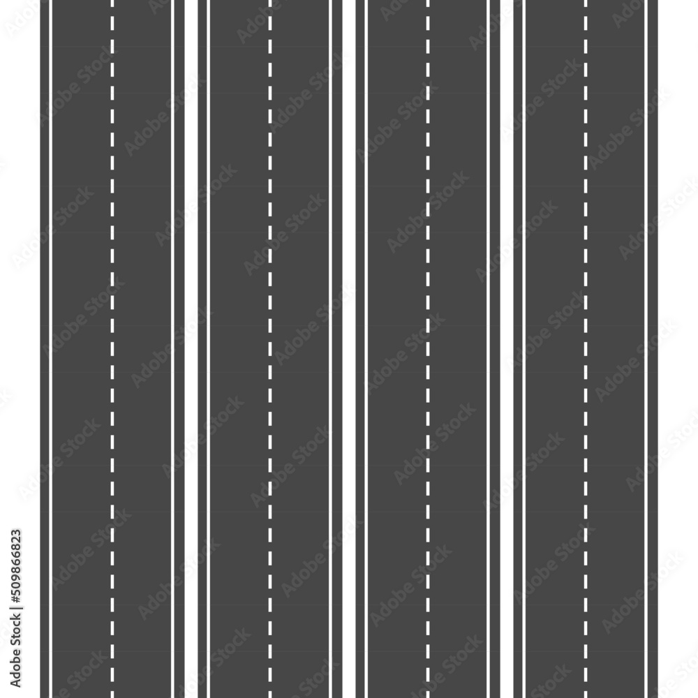 Set of several straight road lanes with road stripes, vector illustration
