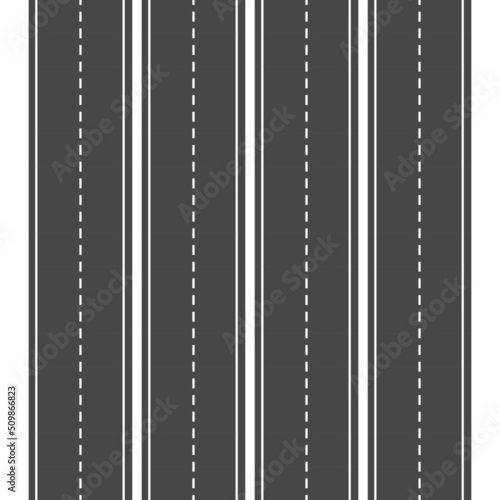 Set of several straight road lanes with road stripes, vector illustration