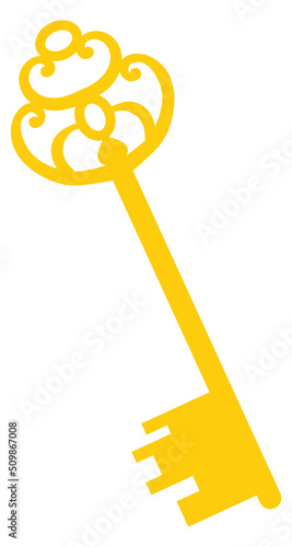 Golden key icon. Vintage ornate lock opener